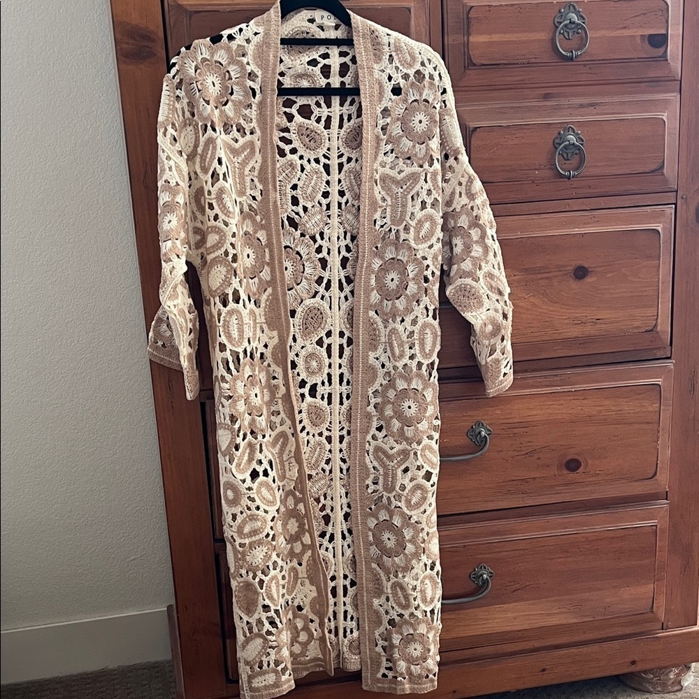 POL Beige and Cream  Crochet Cardigan NWOT